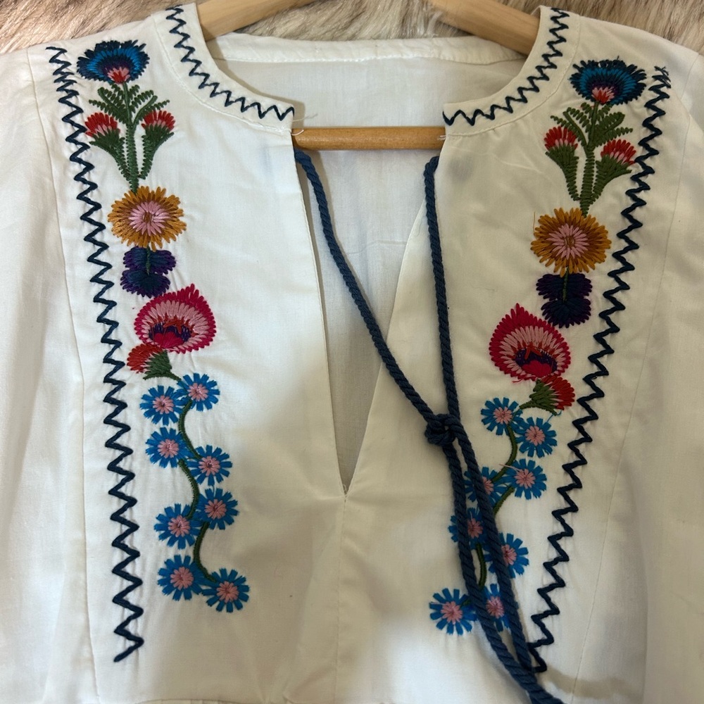 Embroidered Long Sleeve White Dress - Picture 8 of 11
